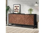 Credenza Merax Con 3 Cassetti E 2 Ante, Cassettiera Con Divisori Regolabili E Struttura In Metallo, Mobile Da Soggiorno In Mdf, Aspetto Legno + Nero