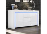 Credenza Merax Lucida Con Led, Cassettiera Con 3 Cassetti E 2 Ante, Mobile Da Soggiorno Con Ripiani Regolabili, Mobile Laterale In Mdf, Bianco