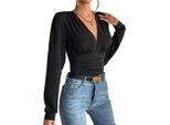 Body Aderente A Maniche Lunghe Con Scollo A V Per Donna, Cachi, 3XL