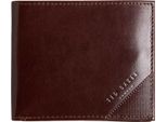 Ted Baker Pelle Portafoglio Embossed Corner Leather Bifold Coin Wallet Brown Marrone Scuro