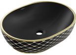 Mexen Viki Lavabo Da Appoggio 48 X 35 Cm, Nero Opaco/Oro Motivo A Griglia - 21054879