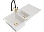 Mexen Andres Lavello In Granito 1,5 Vasca Con Scolapiatti E Miscelatore Cucina Duo, Bianco - 6515-20-671701-57-G