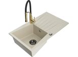 Mexen Cesar Lavello In Granito A 1 Vasca Con Scolapiatti E Rubinetto Da Cucina Aster, Beige - 6514-69-73450-57-B