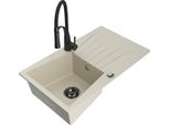 Mexen Cesar Lavello In Granito A 1 Vasca Con Gocciolatoio E Rubinetto Da Cucina Aster, Beige - 6514-69-73450-70-B
