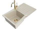 Mexen Cesar Lavello In Granito Ad 1 Vasca Con Sgocciolatoio E Rubinetto Da Cucina Carla, Beige - 6514-69-670700-50