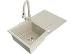 Mexen Cesar Lavello In Granito Ad 1 Vasca Con Scolapiatti E Rubinetto Da Cucina Elia, Beige - 6514-69-670101-69