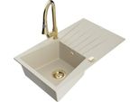 Mexen Cesar Lavello In Granito Con 1 Vasca E Scolapiatti E Rubinetto Da Cucina Elia, Beige - 6514-69-670101-50