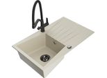 Mexen Cesar Lavello In Granito 1-Vasca Con Scolapiatti E Rubinetto Cucina Duo, Beige - 6514-69-671701-70-B