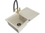 Mexen Cesar Lavello In Granito 1-Vasca Con Scolapiatti E Rubinetto Da Cucina Duo, Beige - 6514-69-671701-57-B