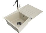Mexen Cesar Lavello In Granito A 1 Vasca Con Scolapiatti E Miscelatore Da Cucina Flora, Beige - 6514-69-670401-07-B