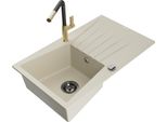 Mexen Cesar Lavello In Granito A 1 Vasca Con Scolapiatti E Rubinetto Da Cucina Flora, Beige - 6514-69-670401-57-B