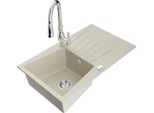 Mexen Cesar Lavello In Granito A Una Vasca Con Scolapiatti E Rubinetto Da Cucina Savita, Beige - 6514-69-672601-00