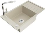 Mexen Elias Lavello In Granito 1-Vasca Con Scolapiatti E Rubinetto Da Cucina Flora, Beige - 6511-69-670401-00