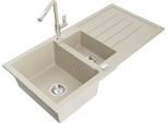 Mexen Andres Lavello In Granito 1,5 Vasche Con Gocciolatoio E Rubinetto Da Cucina Flora, Beige - 6515-69-670401-09