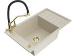 Mexen Elias Lavello In Granito A 1 Vasca Con Scolapiatti E Rubinetto Da Cucina Duo, Beige - 6511-69-671701-57-G