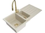 Mexen Andres Lavello In Granito 1,5 Vasche Con Sgocciolatoio E Rubinetto Da Cucina Savita, Beige - 6515-69-672601-50