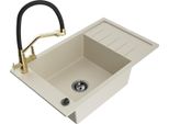 Mexen Elias Lavello In Granito A 1 Vasca Con Scolapiatti E Rubinetto Da Cucina Duo, Beige - 6511-69-671701-57-B