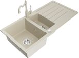 Mexen Andres Lavello In Granito 1,5 Vasche Con Scolapiatti E Rubinetto Da Cucina Carla, Beige - 6515-69-670700-69