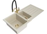 Mexen Andres Lavello In Granito A 1,5 Vasche Con Scolapiatti E Rubinetto Da Cucina Duo, Beige - 6515-69-671701-57-G