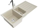Mexen Andres Lavello In Granito A 1,5 Vasca Con Sgocciolatoio E Rubinetto Da Cucina Flora, Beige - 6515-69-670401-07