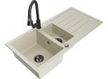 Mexen Andres Lavello In Granito 1,5 Vasche Con Scolapiatti E Rubinetto Da Cucina Elia, Beige - 6515-69-670101-70