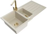 Mexen Andres Lavello In Granito Da 1,5 Vasche Con Scolapiatti E Rubinetto Da Cucina Rita, Beige - 6515-69-670300-50