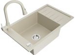 Mexen Elias Lavello In Granito A 1 Vasca Con Scolapiatti E Rubinetto Da Cucina Elia, Beige - 6511-69-670101-69