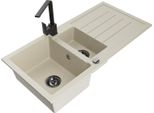 Mexen Andres Lavello In Granito 1,5 Vasche Con Scolapiatti E Rubinetto Da Cucina Rita, Beige - 6515-69-670300-70