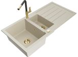 Mexen Andres Lavello In Granito 1,5 Vasca Con Gocciolatoio E Miscelatore Cucina Flora, Beige - 6515-69-670401-57-G