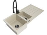 Mexen Andres Lavello In Granito 1,5 Vasca Con Gocciolatoio E Rubinetto Da Cucina Aster, Beige - 6515-69-73450-70-B
