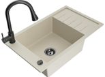 Mexen Elias Lavello In Granito A 1 Vasca Con Sgocciolatoio E Rubinetto Da Cucina Elia, Beige- 6511-69-670101-70