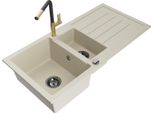 Mexen Andres Lavello In Granito 1,5 Vasca Con Scivolo E Rubinetto Cucina Flora, Beige - 6515-69-670401-57-B