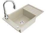 Mexen Elias Lavello Da Cucina In Granito Con 1 Vasca E Sgocciolatoio E Rubinetto Da Cucina Savita, Beige - 6511-69-672601-00
