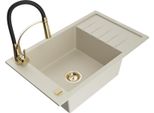 Mexen Elias Lavello In Granito 1-Vasca Con Gocciolatoio E Rubinetto Da Cucina Aster, Beige - 6511-69-73450-57-G