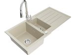 Mexen Andres Lavello Da Cucina In Granito 1,5 Vasca Con Sgocciolatoio E Rubinetto Savita, Beige - 6515-69-672601-00