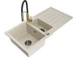 Mexen Andres Lavello In Granito 1,5 Vasche Con Scolapiatti E Rubinetto Da Cucina Aster, Beige - 6515-69-73450-57-B