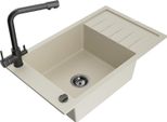 Mexen Elias Lavello In Granito A 1 Vasca Con Scolapiatti E Rubinetto Da Cucina Duero, Beige - 6511-69-671600-70