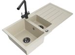 Mexen Andres Lavello In Granito Con 1,5 Vasche E Scolapiatti E Rubinetto Da Cucina Duero, Beige - 6515-69-671600-70