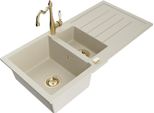 Mexen Andres Lavello In Granito 1,5 Vasche Con Sgocciolatoio E Miscelatore Cucina Carla, Beige - 6515-69-670700-50