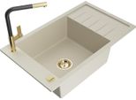 Mexen Elias Lavello In Granito 1-Vasca Con Scolapiatti E Rubinetto Da Cucina Flora, Beige - 6511-69-670401-57-G