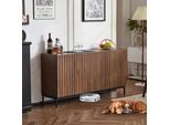 Fortuna Lai 150X40X80 Cm Rovere Scuro Venato, Credenza, Mobile Decorativo Mid-Century Modern, 3 Ante, Design Ondulato 3D, Ripiani Regolabili, Dispositivo Antiribaltamento - Elegante Mobile Contenitore Per Soggiorno, Sala Da Pranzo, Ufficio.