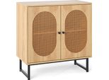 Credenza Costway Con 2 Ante In Rattan, Mobile Da Cucina In Legno, Mobile Buffet Con Ripiani E Gambe In Metallo, Cassettiera, 80 X 40 X 81,5 Cm, Natura