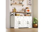 Credenza Buffet Merax 140 Cm, Credenza In Stile Rustico, Bar Con 3 Cassetti E 2 Ante, Cassettiera Per Cucina, Soggiorno, Corridoio, Bianco/Marrone