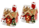 Led-Dekofigur I.Ge.A. "Led-Haus", Rot, Weiß, B:10Cm H:13Cm, Terrakotta, Dekofiguren, Dekoobjekt Led Batteriebetrieben Weiß Gold Weihnachtsdeko