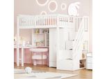 Letto A Castello Flieks 90X200 Con Armadio, Letto A Soppalco Con Scala Contenitore, Letto Per Bambini Letto Singolo Con Scrivania E Scaffale, Letto A Castello Bianco