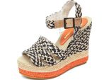 D2614 Sandalo Donna Beige/Nero Espadrilles Zeppa Rafia Shoe Woman