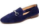 F9340 Mocassino Donna Blue Unisa Vintage Effect Suede Loafer Shoe Woman