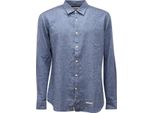 9822AQ Camicia Uomo Tintoria Mattei Slim Man Cotone/Linen Shirt Blue/White Pois