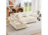 Divano Angolare Merax, Soffa A L Con Funzione Letto, 4 Cuscini, Poggiapiedi, Braccioli Regolabili, Divano Da Salotto, Set Di Divani, Lino, Beige