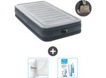 Intex Airbed - 1 Persona - 99 X 191 X 33 Cm - Grigio - Incluso Pompa - Lenzuolo E Kit Di Riparazione